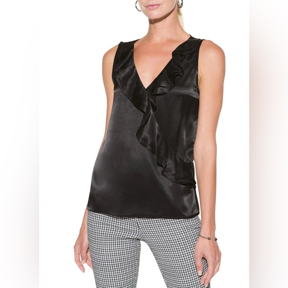 White House Black Market Medium Surplice Ruffle Satin Blouse